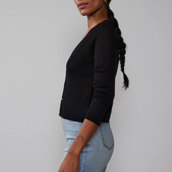 V-Neck Sheer Ribbed Cardigan - Picture 2 of 9